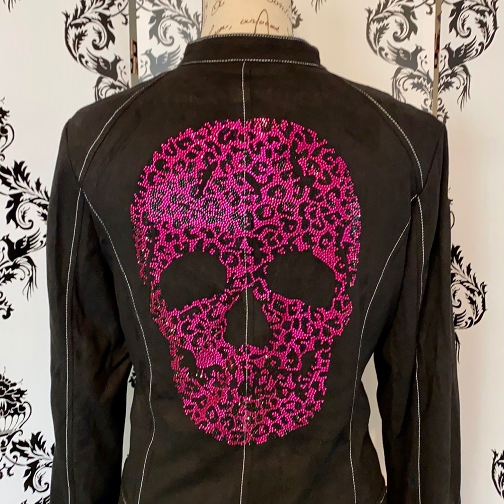 ๐ NWT! Faux Suede Bling Leopard Skull Jacket! - Picture 5 of 11